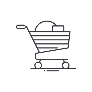 Alışveriş merkezinin alışveriş arabası simgesi, doğrusal izole edilmiş illüstrasyon, ince çizgi vektörü, web tasarım işareti, düzenlenebilir konsept sembolü beyaz arka planda..