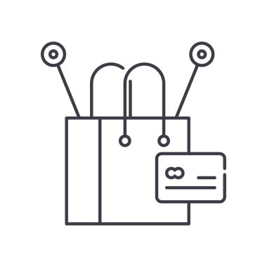 Alışveriş paketi simgesi, doğrusal izole edilmiş illüstrasyon, ince çizgi vektörü, web tasarım işareti, düzenlenebilir beyaz arkaplan üzerinde çizgi konsept sembolü.