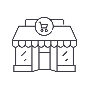 Dükkan simgesi, doğrusal izole edilmiş illüstrasyon, ince çizgi vektörü, web tasarım işareti, düzenlenebilir çizgi konsept sembolü beyaz arkaplan üzerinde.