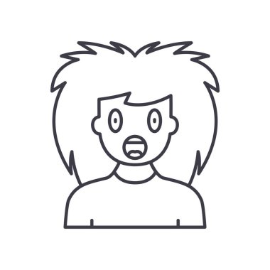 Şok edilmiş simge, doğrusal izole edilmiş illüstrasyon, ince çizgi vektörü, web tasarım işareti, düzenlenebilir çizgi konsept sembolü beyaz arkaplan üzerinde.