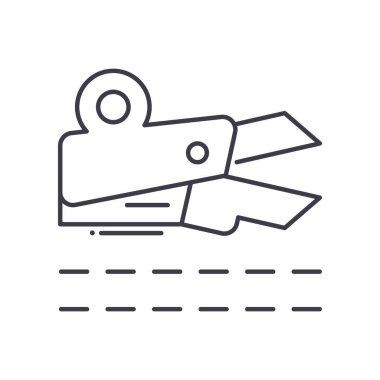 Makas simgesi dikme, doğrusal izole edilmiş illüstrasyon, ince çizgi vektörü, web tasarım işareti, düzenlenebilir konsept sembolü beyaz arkaplan üzerinde.