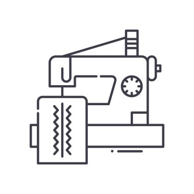 Dikiş makinesi simgesi simgesi, doğrusal izole resimleme, ince çizgi vektörü, web tasarım işareti, düzenlenebilir çizgi konsept sembolü beyaz arkaplan üzerinde.