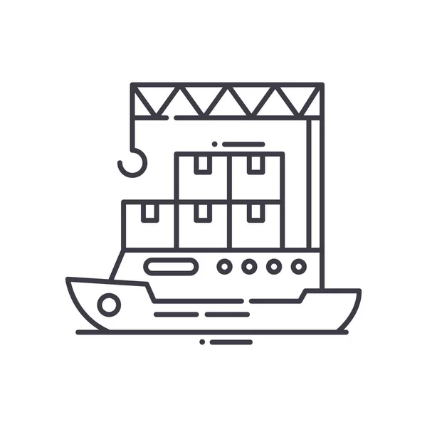 船の配達アイコン、線形孤立イラスト、細い線ベクトル、ウェブデザイン、白い背景に編集可能なストロークとアウトラインコンセプトシンボル. — ストックベクタ