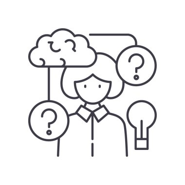 Problem çözümü simgesi, doğrusal izole edilmiş illüstrasyon, ince çizgi vektörü, web tasarım işareti, düzenlenebilir çizgi konsept sembolü beyaz arkaplan üzerinde.