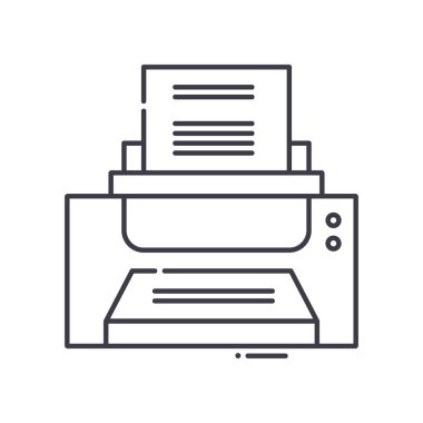 Yazdırma aygıtı simgesi, doğrusal izole resimleme, ince çizgi vektörü, web tasarım işareti, düzenlenebilir çizgi konsept sembolü beyaz arkaplan üzerinde.