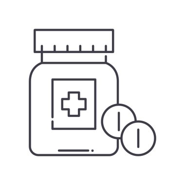 Reçeteli uyuşturucu simgesi, doğrusal izole edilmiş illüstrasyon, ince çizgi vektörü, web tasarım işareti, düzenlenebilir beyaz arkaplan üzerinde çizgi konsept sembolü.