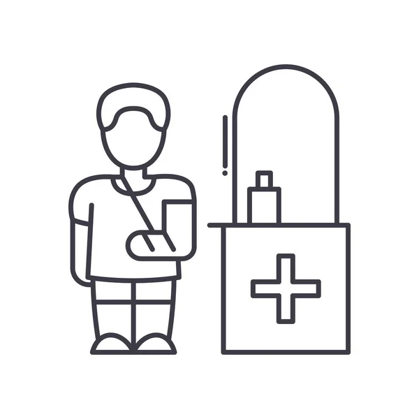Иконка первичной медико-санитарной помощи, отдельная иллюстрация, вектор тонкой линии, знак веб-дизайна, эскизный символ концепции со съедобным штрихом на белом фоне. — стоковый вектор