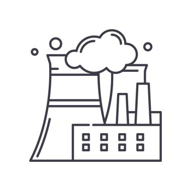 Elektrik santrali konsepti simgesi, doğrusal izole çizim, ince çizgi vektörü, web tasarım işareti, düzenlenebilir konsept sembolü beyaz arkaplan üzerinde.