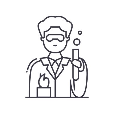 Kimyager simgesi, doğrusal izole edilmiş illüstrasyon, ince çizgi vektörü, web tasarım işareti, düzenlenebilir beyaz arkaplan üzerinde çizgi konsept sembolü.