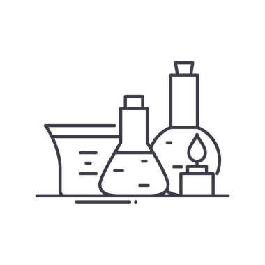 Kimyasal ekipman simgesi, doğrusal izole edilmiş illüstrasyon, ince çizgi vektörü, web tasarım işareti, beyaz arkaplanda düzenlenebilir felçli taslak konsept sembolü.