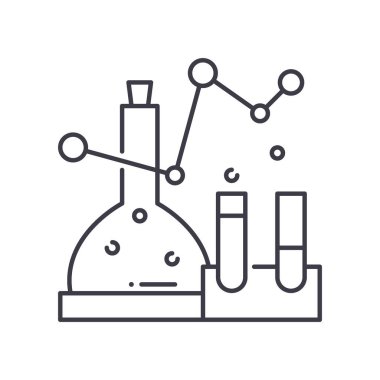 Kimyasal analiz simgesi, doğrusal izole edilmiş illüstrasyon, ince çizgi vektörü, web tasarım işareti, düzenlenebilir beyaz arkaplan üzerinde çizgi konsept sembolü.