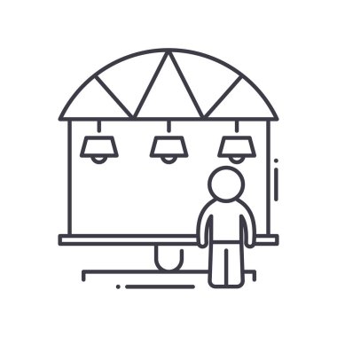 Şehir otobüs durağı simgesi, doğrusal izole resimleme, ince çizgi vektörü, web tasarım işareti, düzenlenebilir konsept sembolü beyaz arkaplan üzerinde.