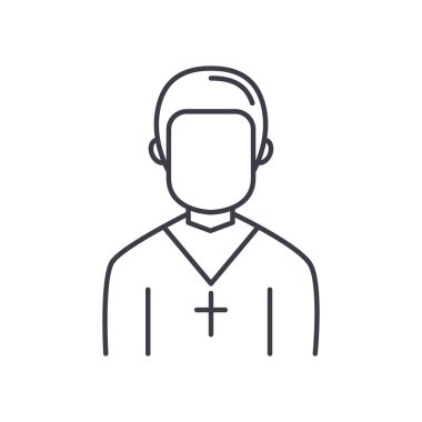 Kilise papazı simgesi, doğrusal izole edilmiş illüstrasyon, ince çizgi vektörü, web tasarım işareti, beyaz arkaplanda düzenlenebilir inme ile ana kavram sembolü.