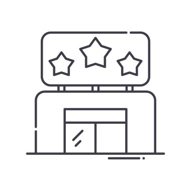 Sinema simgesi, doğrusal izole edilmiş illüstrasyon, ince çizgi vektörü, web tasarım işareti, düzenlenebilir beyaz arkaplan üzerinde çizgi konsept sembolü.