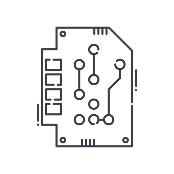 Icône de carte de circuit imprimé, illustration linéaire isolée, vecteur de ligne mince, panneau de conception Web, symbole de concept de contour avec trait modifiable sur fond blanc. — Image vectorielle