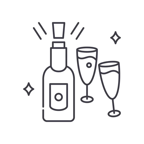 Icona Champagne, illustrazione lineare isolata, vettore linea sottile, segno web design, simbolo del concetto di contorno con tratto modificabile su sfondo bianco. — Vettoriale Stock