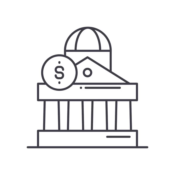 Ícone do banco central, ilustração isolada linear, vetor de linha fina, sinal de web design, símbolo de conceito de esboço com curso editável em fundo branco. — Vetor de Stock