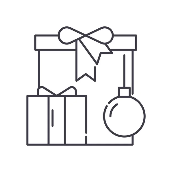 Boże Narodzenie prezent ikona pudełko, liniowa pojedyncza ilustracja, wektor cienkiej linii, znak projektowy sieci web, zarys koncepcja symbol z edytowalnym skoku na białym tle. — Wektor stockowy