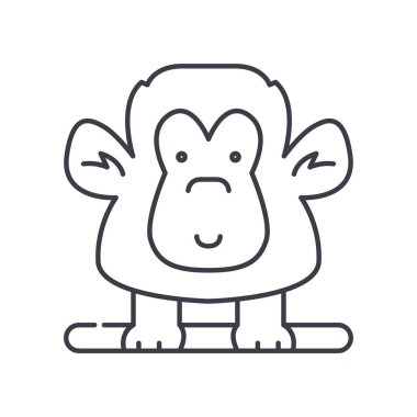 Sirk maymunu simgesi, doğrusal izole edilmiş illüstrasyon, ince çizgi vektörü, web tasarım işareti, düzenlenebilir beyaz arkaplan üzerinde çizgi konsept sembolü.