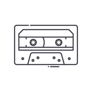 Kaset teybi simgesi, doğrusal izole edilmiş illüstrasyon, ince çizgi vektörü, web tasarım işareti, düzenlenebilir beyaz arkaplan üzerinde çizgi konsept sembolü.