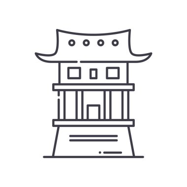 Çin tapınağı simgesi, doğrusal izole edilmiş illüstrasyon, ince çizgi vektörü, web tasarım işareti, düzenlenebilir beyaz arkaplan üzerinde çizgi konsept sembolü.