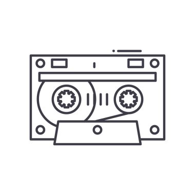 Kaset simgesi, doğrusal izole edilmiş illüstrasyon, ince çizgi vektörü, web tasarım işareti, düzenlenebilir beyaz arkaplan üzerinde çizgi konsept sembolü.