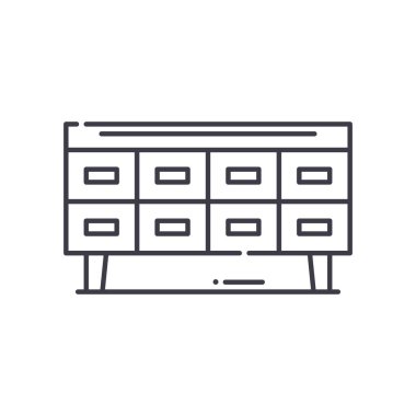 Göğüs çekmecesi simgesi, doğrusal izole resimleme, ince çizgi vektörü, web tasarım işareti, düzenlenebilir konsept sembolü beyaz arkaplan üzerinde.