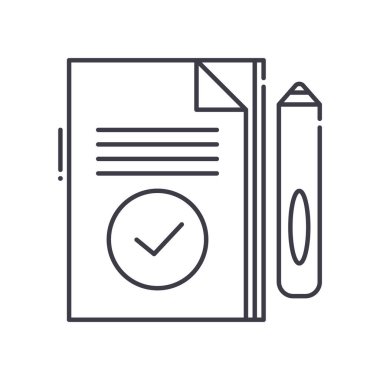 Test simgesi, doğrusal izole edilmiş illüstrasyon, ince çizgi vektörü, web tasarım işareti, düzenlenebilir konsept sembolü beyaz arkaplan üzerinde.