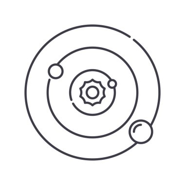 Güneş sistemi simgesi, doğrusal izole edilmiş illüstrasyon, ince çizgi vektörü, web tasarım işareti, düzenlenebilir beyaz arkaplan üzerinde çizgi konsept sembolü.