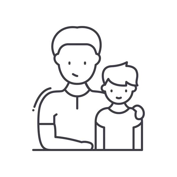 息子とお父さんのアイコン、線形分離イラスト、細い線ベクトル、ウェブデザイン、白い背景で編集可能なストロークとアウトラインコンセプトシンボル. — ストックベクタ