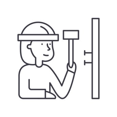 Teknisyen simgesi, doğrusal izole edilmiş illüstrasyon, ince çizgi vektörü, web tasarım işareti, düzenlenebilir çizgi konsept sembolü beyaz arkaplan üzerinde.