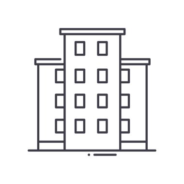 Sosyal konut simgesi, doğrusal izole edilmiş illüstrasyon, ince çizgi vektörü, web tasarım işareti, beyaz arkaplanda düzenlenebilir inme ile ana konsept sembolü.