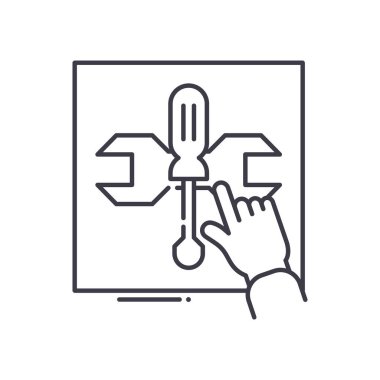 Teknik araçlar simgesi, doğrusal izole edilmiş illüstrasyon, ince çizgi vektörü, web tasarım işareti, düzenlenebilir beyaz arkaplan üzerinde çizgi konsept sembolü.