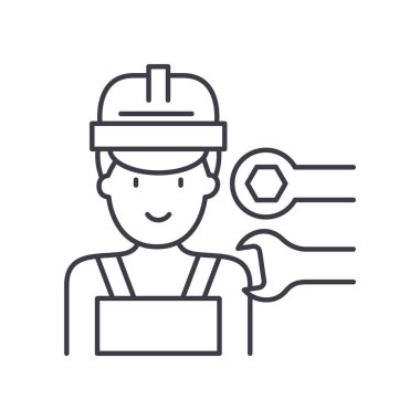 Teknik uzman simgesi, doğrusal izole edilmiş illüstrasyon, ince çizgi vektörü, web tasarım işareti, düzenlenebilir beyaz arkaplan üzerinde çizgi konsept sembolü.