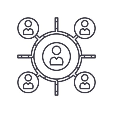 Takım çalışması işbirliği simgesi, doğrusal izole edilmiş illüstrasyon, ince çizgi vektörü, web tasarım işareti, düzenlenebilir konsept sembolü beyaz arkaplan üzerinde.