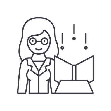 Öğretmenlik simgesi, doğrusal izole edilmiş illüstrasyon, ince çizgi vektörü, web tasarım işareti, düzenlenebilir çizgi konsept sembolü beyaz arkaplan üzerinde.