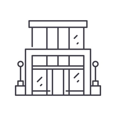 Küçük ofis binası simgesi, doğrusal izole edilmiş illüstrasyon, ince çizgi vektörü, web tasarım işareti, düzenlenebilir konsept sembolü beyaz arkaplan üzerinde.