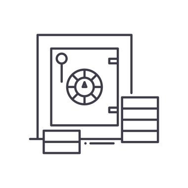 Güvenli kutu mevduat simgesi, doğrusal izole resimleme, ince çizgi vektörü, web tasarım işareti, düzenlenebilir konsept sembolü beyaz arkaplanda..