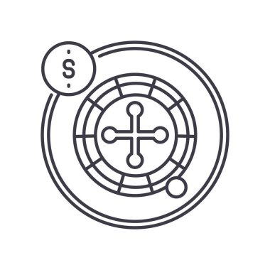 Rulet simgesi, doğrusal izole edilmiş illüstrasyon, ince çizgi vektörü, web tasarım işareti, düzenlenebilir çizgi konsept sembolü beyaz arkaplan üzerinde.