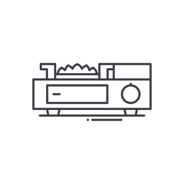 Mutfak sıkıştırılmış gaz soba ikonu, doğrusal izole edilmiş illüstrasyon, ince çizgi vektörü, web tasarım işareti, düzenlenebilir konsept sembolü beyaz arkaplan üzerinde.