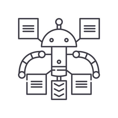 Robotik çözümler simgesi, doğrusal izole edilmiş illüstrasyon, ince çizgi vektörü, web tasarım işareti, düzenlenebilir konsept sembolü beyaz arkaplan üzerinde.