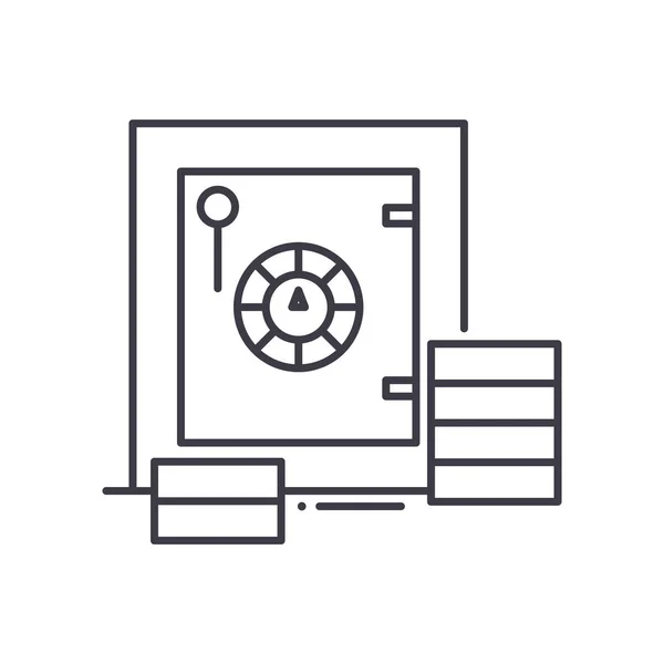 안전 한 상자 예금 아이콘, 선형외진 일러스트, 얇은 선 벡터, 웹 디자인 사인, 윤곽 기호 개념 심볼 흰색 배경에 editable 스트로크. — 스톡 벡터