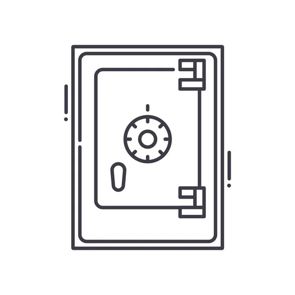 Ícone do conceito do depósito da caixa segura, ilustração isolada linear, vetor fino da linha, sinal do projeto da correia fotorreceptora, símbolo do conceito do esboço com curso editável no fundo branco. — Vetor de Stock