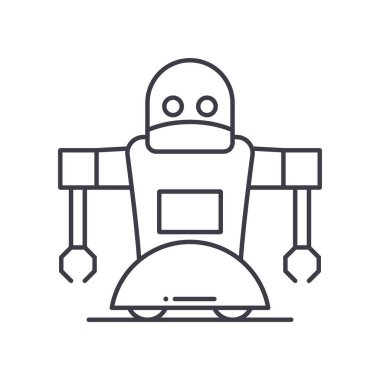 Robot konsepti simgesi, doğrusal izole çizim, ince çizgi vektörü, web tasarım işareti, düzenlenebilir konsept sembolü beyaz arkaplan üzerinde.