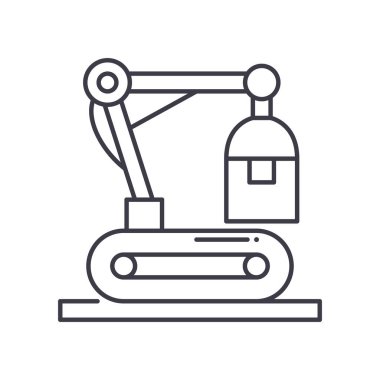 Robot otomasyon resim simgesi, doğrusal izole edilmiş illüstrasyon, ince çizgi vektörü, web tasarım işareti, düzenlenebilir konsept sembolü beyaz arkaplan üzerinde.