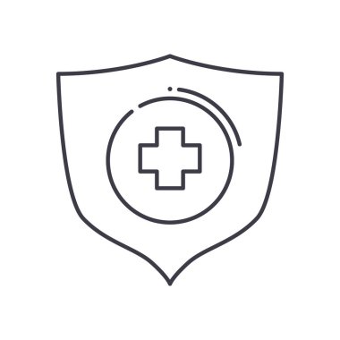 Risk kalkanı simgesi, doğrusal izole resimleme, ince çizgi vektörü, web tasarım işareti, düzenlenebilir konsept sembolü beyaz arkaplan üzerinde.