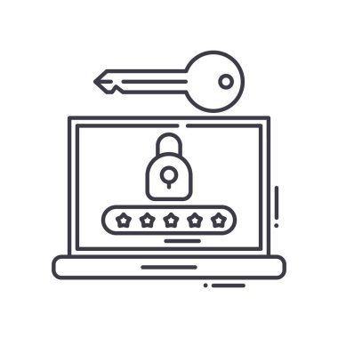 Anahtar kod simgesi, doğrusal izole resimleme, ince çizgi vektörü, web tasarım işareti, düzenlenebilir çizgi konsept sembolü beyaz arkaplan üzerinde.