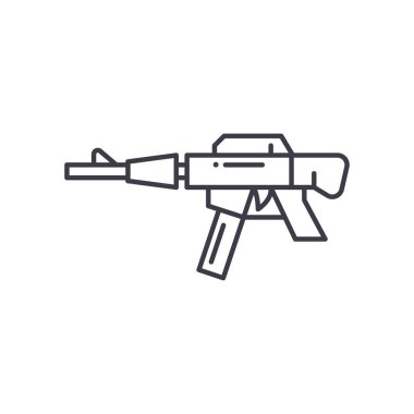 Tüfek simgesi, doğrusal izole edilmiş illüstrasyon, ince çizgi vektörü, web tasarım işareti, düzenlenebilir beyaz arkaplan üzerinde çizgi konsept sembolü.