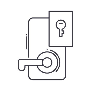 Anahtar kart simgesi, doğrusal izole edilmiş illüstrasyon, ince çizgi vektörü, web tasarım işareti, düzenlenebilir çizgi konsept sembolü beyaz arkaplan üzerinde.