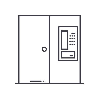 Ankesörlü telefon simgesi, doğrusal izole edilmiş illüstrasyon, ince çizgi vektörü, web tasarım işareti, düzenlenebilir beyaz arkaplan üzerinde çizgi konsept sembolü.